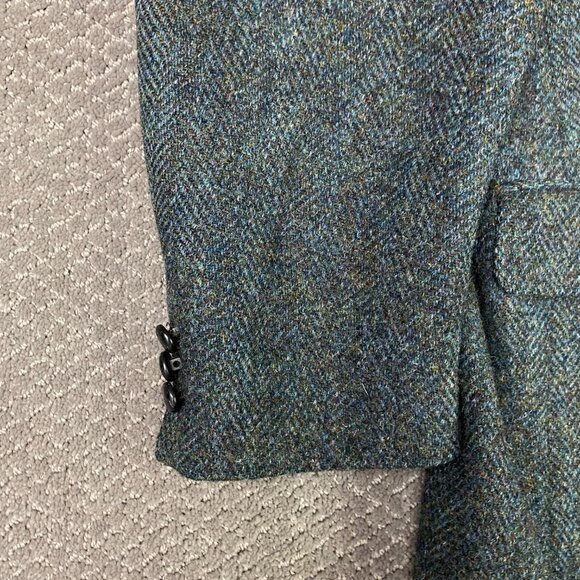 Harris Tweed Herringbone Blazer Sport Coat Men's 46 TALL Turquoise Blue Wool 46L - Picture 5 of 15